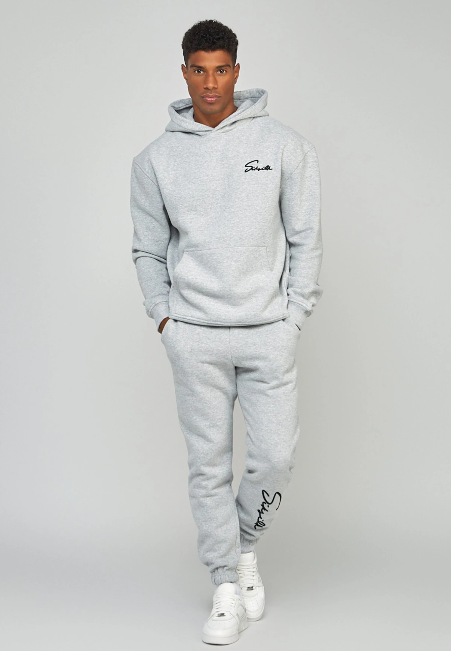 SikSilk Script Embroidery- Hoodie - Grey Marl 2 SikSilk Script Embroidery- Hoodie - Grey Marl - Afbeelding 2