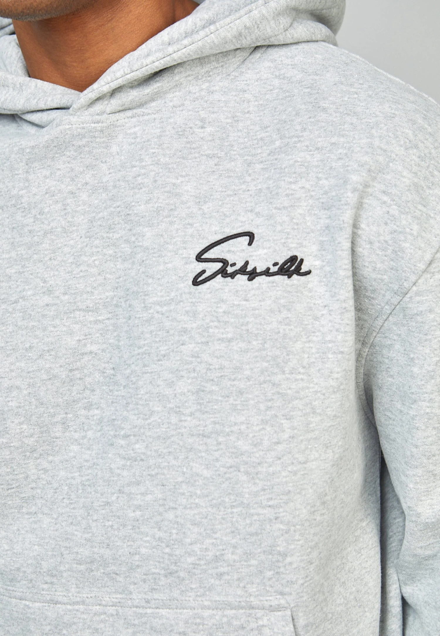 SikSilk Script Embroidery- Hoodie - Grey Marl 4 SikSilk Script Embroidery- Hoodie - Grey Marl - Afbeelding 4