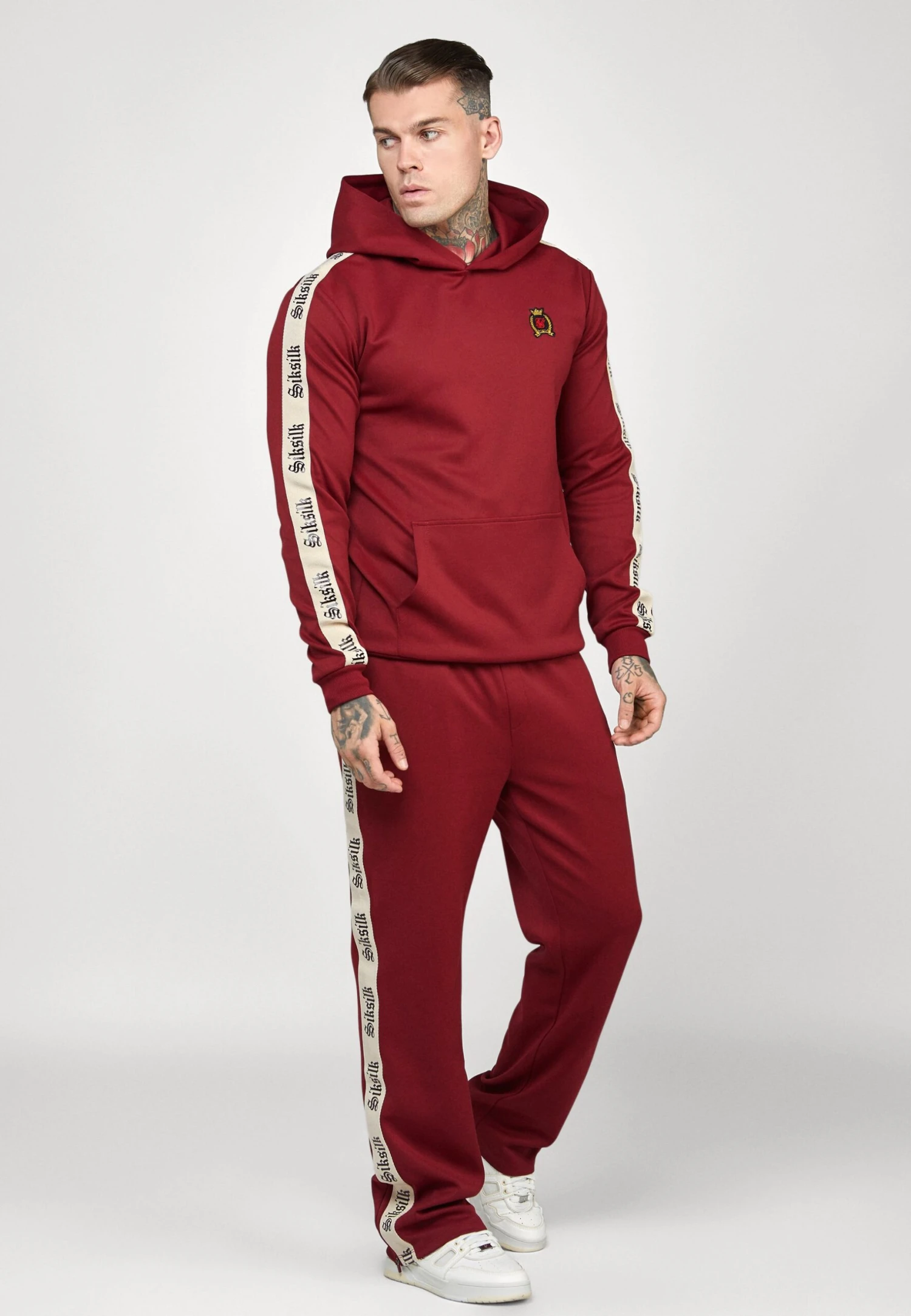 SikSilk Hoodie With Gothic Side Tape - Longsleeve - Burgundy 2 SikSilk Hoodie With Gothic Side Tape - Longsleeve - Burgundy - Afbeelding 2